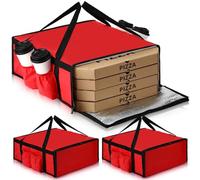 LemonRoad 3 Pcs Pizza Delivery Bag with 4 Cup Holder Insulated Food Grocery Bag 20" x 20" x 8" Pizza Warmer Bags for Carry Hot, Catering, Delivery Driver Essentials(Red)