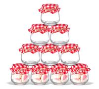 LemonRoad 30 Pack Mini Yogurt Jars with Cork Lids, 3.4 oz Clear Small Glass Bottles with Checkered Cloth and Rope for Wedding Favor, Party Favor, Decorative Gift Jars for Candy