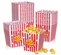 LemonRoad 30 Pcs Plastic Open Top Popcorn Boxes Red and White Striped Classic Popcorn Reusable Movie Theater Style Container Set Bucket Tub for Cinema and Home Use 3.94 Tall x 3.94 Square