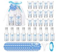 LemonRoad 36 Set Cielito Lindo Baby Shower Favors Bulk Clear Shot Glasses Plastic Empty Bottles Thank You Cards Funnel and Ribbon Cielito Lindo Party Decorations for Baby Shower Gender Reveal (Blue)