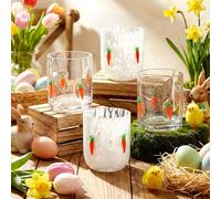 LemonRoad 4 Pcs Christmas Icon Juice Glasses 12 oz Xmas Stemless Wine Glasses Christmas Tree Wreath Double Old Fashion Drinking Cups for Winter Holiday Drinks Party Supplies Gifts(Carrot)