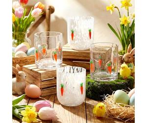 LemonRoad 4 Pcs Christmas Icon Juice Glasses 12 oz Xmas Stemless Wine Glasses Christmas Tree Wreath Double Old Fashion Drinking Cups for Winter Holiday Drinks Party Supplies Gifts(Carrot)