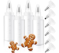LemonRoad 4 Pcs Plastic Squeeze Bottles with 6 Different Piping Tips for Cookie Icing Piping Kit Pancake Decorating Supplies Squeezing Applicator Writer for Food Arts