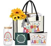 LemonRoad 4 Pcs Spanish Grandma Gifts Set for Mothers Day Birthday Abuela Gifts Including Tote Bag 16 oz Glass Cup Makeup Bag Natural Stone Bracelets for Nana Gigi Grandma