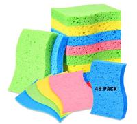 LemonRoad 48 Pcs Kitchen Scrubs Sponges Compressed Cellulose Wash Dishes Sponges for Kitchen Bathroom Cleaning Non-Scratch Natural Colorful Sponge for Washing Dishes Sink Cars Cut-Outs DIY