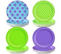 LemonRoad 48 Pcs Monster Theme Party Paper Plates Monster Birthday Party Dessert Plates Green Purple Blue Disposable Tableware Dinnerware for Birthday Baby Shower Decor