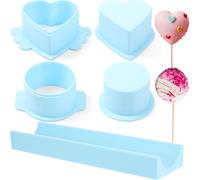 LemonRoad 5 Pcs Circle and Heart Cake Pop Cutter and Pusher 3D Printed Cake Pop Molds Shapes Press Set Baking Tools Kit Baking Molds for Birthday, Weddings Desserts