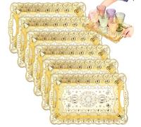 LemonRoad 6 Packs Large Turkish Style Serving Trays with Handles 17x11 Inch Plastic Retro Vintage Embossing Rectangle Trays for Tea Coffee Fruit Dessert Jewelry Wedding Party Table(Luxury Gold)