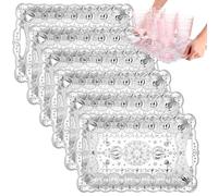 LemonRoad 6 Packs Large Turkish Style Serving Trays with Handles 17x11 Inch Plastic Retro Vintage Embossing Rectangle Trays for Tea Coffee Fruit Dessert Jewelry Wedding Party Table(Silver)