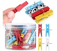 LemonRoad 60 Pcs Push Pin with Wooden Clips Teacher Cork Board Artworks Decorative Push Pins Tacks for Classroom Photo Bulletin Board Clips(Cartoon)