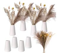 LemonRoad 8 Pcs Boho Farmhouse Table Centerpiece Decor 4 Rustic Vintage Ceramic Vase with Artificial Boho Decor Bouquet for Farmhouse House Book Shelf Office Coffee Desk Dining Fireplace