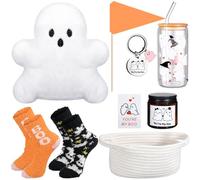 LemonRoad 9 Pcs Boo Basket Stuffers for Women Halloween Boo Basket Items Gift Set for Halloween Ghost Plush Toy Spooky Glass Cup Socks for Women Adults Wife Girlfriend Her Sister Friend(Classic)