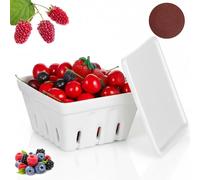 LemonRoad Ceramic Berry Basket with Water Absorbing Stone Coaster 5.7 Inch Square Ceramic Berry Colander Fruit Bowls with Draining Holes for Berries, Strawberry, Grape, Rustic Kitchen Decor (White)