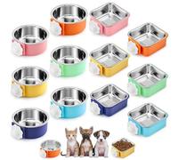 LemonRoad Crate Dog Bowls Set 12 PCS Removable Stainless Steel Pet Kennel Hanging Food Water Feeder Bowl Cage Coop Cup for Puppy Medium Dog Cat Rabbit Ferret Bird