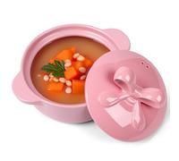 LemonRoad Enameled Cast Iron Dutch Oven 2.64 Qt Pink Round Pot with Bow Lid Dual Handles Stovetop Safe Braiser, Soup Pot Ideal for Baking, Roasting, Serving, Stew Rice Stylish Cookware