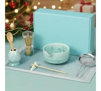 LemonRoad Matcha Whisk Set, 9 Pcs Ceramic Matcha Set Includes Ice Crystal Flower Bowl, Whisk and Holder, Bamboo Scoop and Sifter, Spoon rest, and Tea Mat for Matchas Lovers(Green)