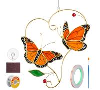 LemonRoad Monarch Butterfly Pre Cutting Stained Glass Craft Kit, Butterfly Suncatcher Window Hanging Ornament Make Your Own Glass Project for Mom Grandma Women Gifts Home Decor