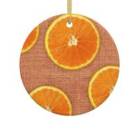 Lemons And Oranges Print Christmas Ornaments, Ceramic Hanging Ornament, Round Shape Decorations