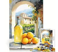 Lemons And Wine in Italian Village Jigsaw Puzzle 1000 Piece for Adults Mind Exercise Stress Relief Family Play Birthday Idea (50x75cm)
