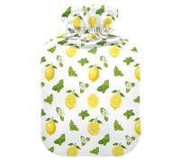 Lemons Mint White Print Hot Water Bottle with Cover for Pain Relief Hot Water Bed Warmer for Arthritis, 2L