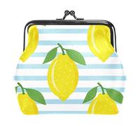 Lemons On Blue Striped Background Coin Purses Wallets Vintage Pouch Bags for Gift