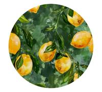 Lemons on Green Background Round Mouse Pad, Mousepad with Non-Slip Rubber Base, Computer Gaming Pads for Wireless Mouse, Easy Gliding