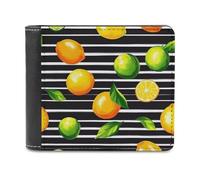 Lemons Oranges Black Strip Casual Leather Wallet for Men Classic Lightweight Credit Card Coin Purse