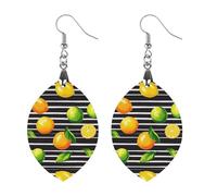 Lemons Oranges Black Strip Printed Wooden Earrings for Women Trendy Lightweight Charms Pendant Jewelry Love