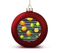 Lemons Oranges Black Strip Shiny Christmas Ball Ornaments for Xmas Tree Hanging Balls Holiday Party Decoration 4PCS