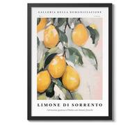 Lemons - Sorrento Minimalist Abstract Poster Colorful Floral Prints Aesthetic Painting Modern Bedroom Bathroom Wall Decor, Archival Matte, A5 (Black Frame) - 21x14.8cm