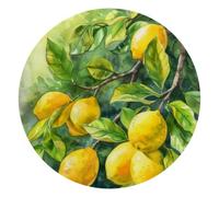 Lemons Tree Branches and Green Leaves Small Round Mouse Pad, Anti-Slip Rubber Computer Mousepad for Office Home Gaming Laptop, 10 x 10 Inch