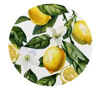 Lemons with Leaves and Flowers Round Mouse Pad, Mousepad with Non-Slip Rubber Base, Computer Gaming Pads for Wireless Mouse, Easy Gliding