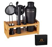 LEMONSODA 8-Piece Cocktail Shaker Set with Stand - Complete Mixology Bartender Kit for Home Bar - Drink Mixer Barware Bartending Kit with Martini Shaker, Strainer, Jiggers, Wine Pourers, Wooden Stand