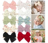 LemonSpace 4 Inch Handmade Bows and Headbands 10 Pieces Stretchy Soft Nylon Hair Bands Hair Bows for Newborn Infant Toddler Elastic Baby Hair Accessories for