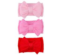 LemonSpace Baby Headbands with Red Bow, Handmade Soft and Highly Elastic Nylon Headbands for Newborns Hair Accessories in Red and Pink, A Wonderful Gift for Mother's Day