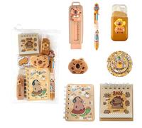 LEMONSTONE Capybara Stationery Set with Gel Pens Stickers Spiral Notepad Eraser Correction Tape Pins Mini Calendar, Capybara Party Bags for Capybara Hunters, Students, Teachers, School Supplies