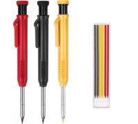 LEMONSTONE Set of 3 Carpenter's Pencils with Built-in Sharpener, Deep Hole Marker, Construction Site Mechanical Pencil Set with 6 Pencil Leads, 3 Colours, Deep Hole Marker, Mechanical Pencil for