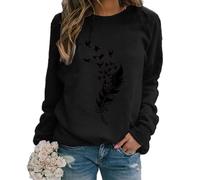 Lemooner Women's Black Sweatshirt, Size L, Long Sleeve, Solid, Modern, Date Night, Butterflies, Standard Length, Regular Fit, Pull On, Round Neck, Cotton/Polyester Blend, Hand Wash Only
