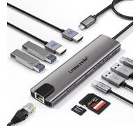 Lemorele Aluminium Docking Station Dual HDMI, 11-in-1 USB-C Hub to 2 HDMI 4K, Gigabit Ethernet, 4 USB 3.0/2.0, 100W PD,USB-C 3.0,SD/TF Dual Monitor Multiport Adapter for Lenovo/MacBook/HP/Dell/Acer