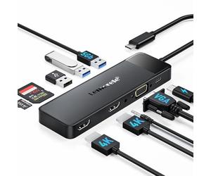 Lemorele Laptop docking station Dual Monitor,10-in-1 4k Dual HDMI USB C Hub