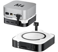 Lemorele Mac mini M4 Docking Station-Dual 4K@60Hz Display (HDMI 2.0 & DisplayPort 1.4), 10Gbps M.2 NVMe SSD Slot, 4x USB 3.2/3.0 Ports, SD/TF 3.0 Card Reader, Compatible with Mac mini M4 (Gray)