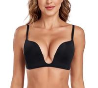 Lemorosy Convertible Push Up Bra Women's Deep V Plunge Red Carpet Low Cut Sexy U Shaped with Light Padded(Black,36B)