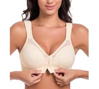 Lemorosy Minmizer Bra Without Underwire Front Closure Large Breasts Strong Hold Unpadded Back Support Non-Wired Classic Bra, beige, 36E