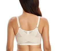Lemorosy Women's Bra Without Underwire Comfort Large Sizes Strong Hold Front Closure Back Support Unpadded Non-Wired Classic Bra Bralette, beige, 44G