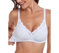 Lemorosy Women's Cotton Wirefree Comfort Unpadded Everyday Bra | Plus Size, Full Coverage, Lace Trim, Double Fabric Soft Fit Shape, Side Support No Overflow, Adjustable Shoulder Straps