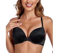 Lemorosy Women's Front Closure Bra Plunge V Push Up Padded Lace Racerback Underwire(Black,36C)