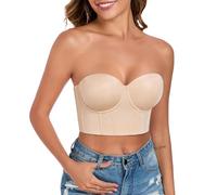 Lemorosy Women's Longline Strapless Bra Full Figure Non Slip Underwire Corset Bustier(Beige,34E)