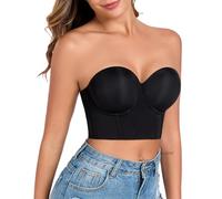 Lemorosy Women's Longline Strapless Bra Full Figure Non Slip Underwire Corset Bustier(Black,36E)