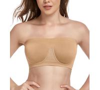 Lemorosy Women's Non Padded Underwire Strapless Bra Multiway Bandeau Tube Top Bralette(Beige,XXL)