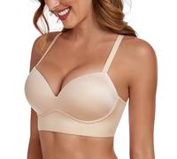 Lemorosy Women's Plunge Push Up Bra Seamless Padded Wireless Comfort Longline Bralette(Beige,34B)